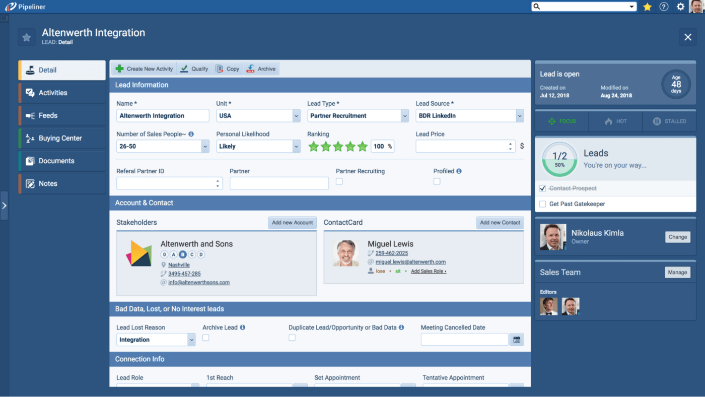 Pipeliner CRM Gestión de clientes potenciales