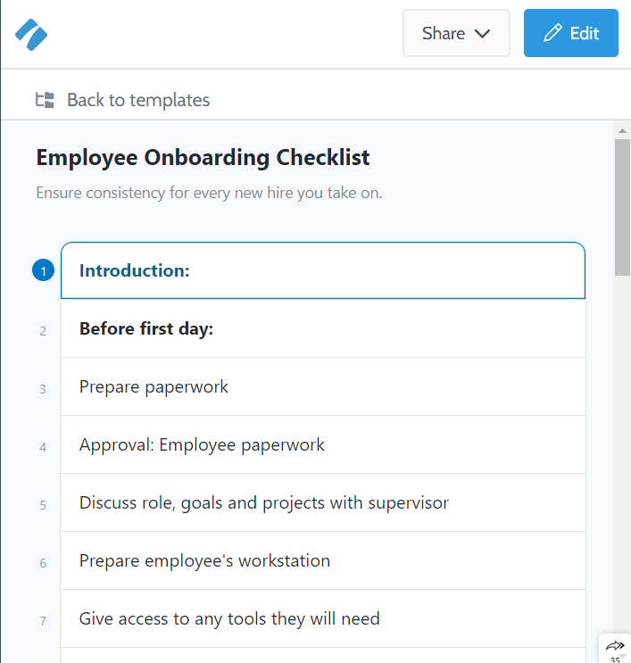 Flusso di lavoro per l'inserimento dei dipendenti di Process Street