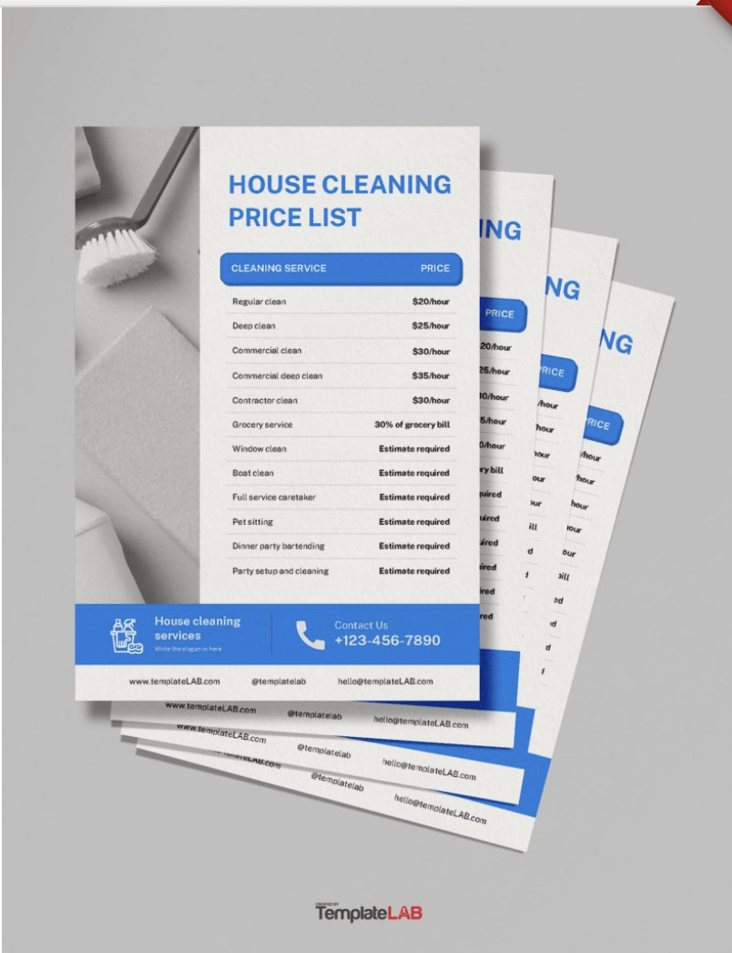 Cleaning Services Price List from TemplateLab