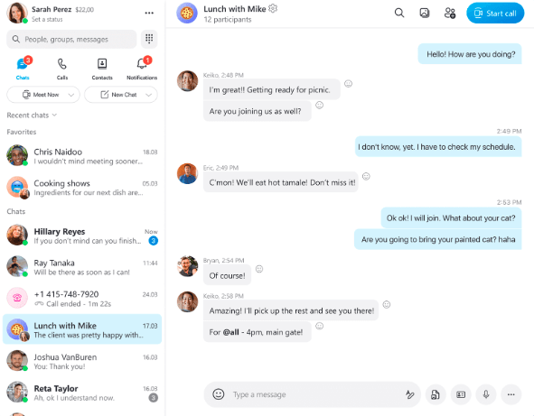 Cloud collaboration tools: screenshot of a chat box in Skype