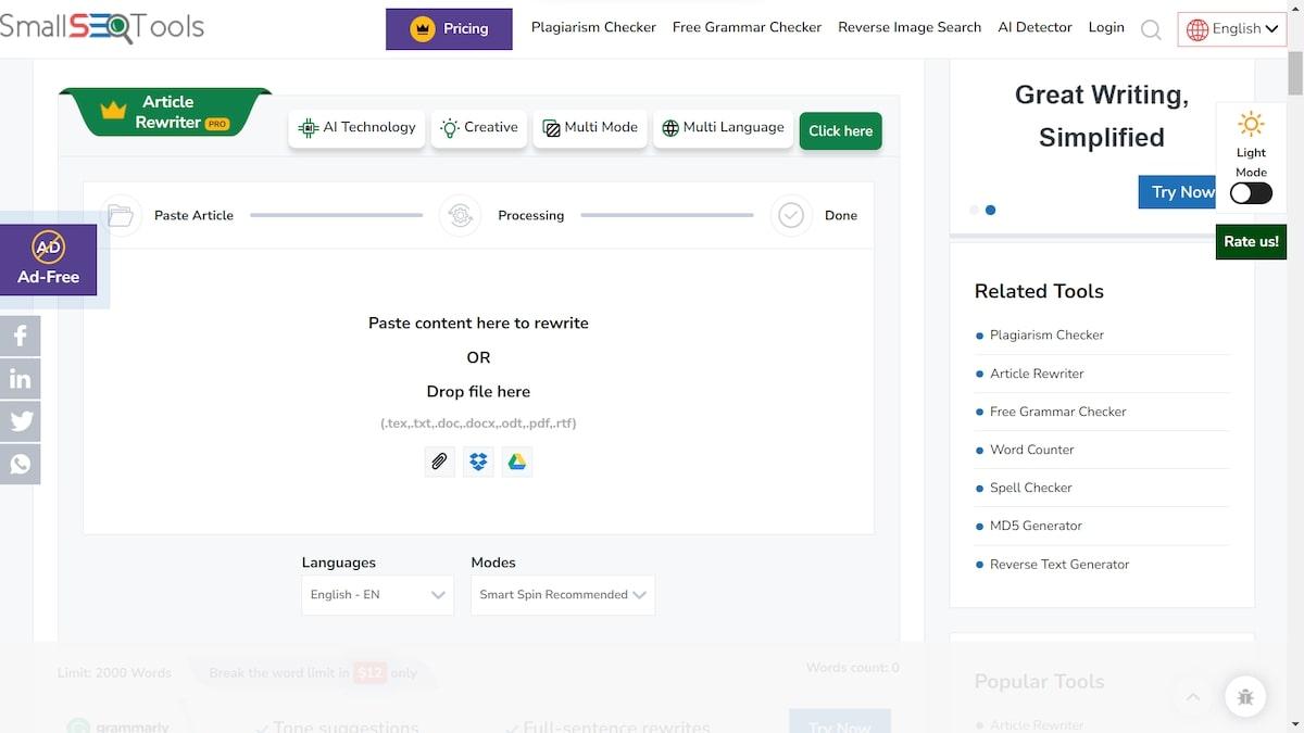 Alternativas ao Wordtune: Pequenas ferramentas de SEO