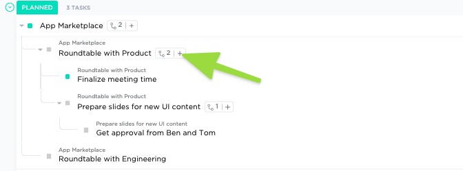 nested subtasks in ClickUp