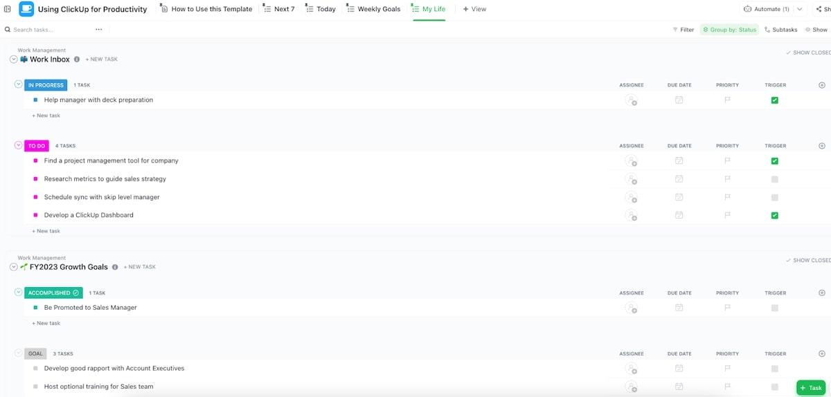 Use ClickUp for personal productivity with this template 