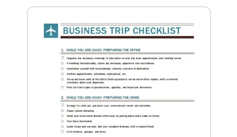 Word Business Trip Checklist