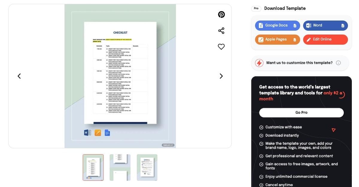 Exemplo de lista de verificação do Word por Template.net