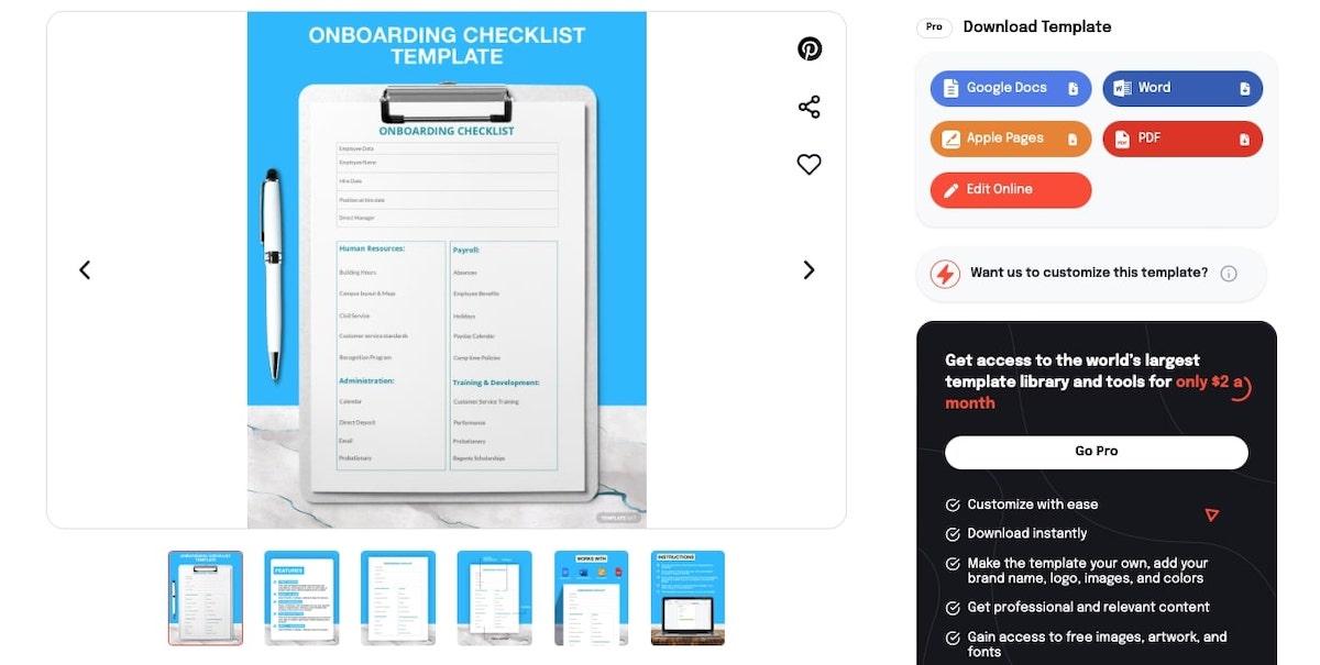 Lista di controllo di Word per l'imbarco da Template.net