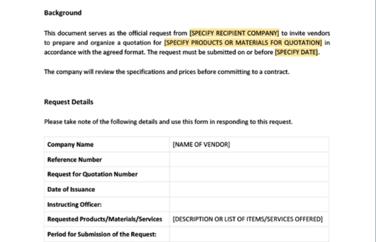 Word RFQ Plantilla de Template.net