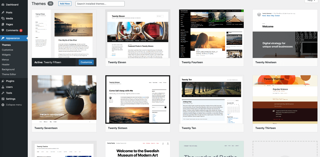 Squarespace alternatives: WordPress appearance and themes