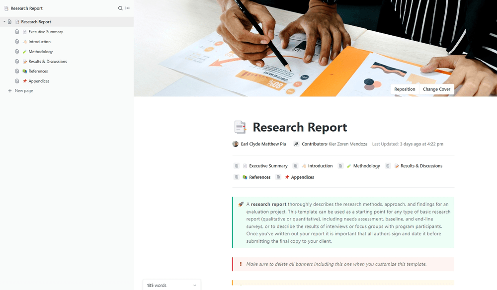 Modèle de rapport de recherche ClickUp