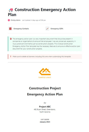 Ce modèle contient tout ce qui est nécessaire pour planifier, construire et mettre en place un plan d'action d'urgence pour votre site de construction