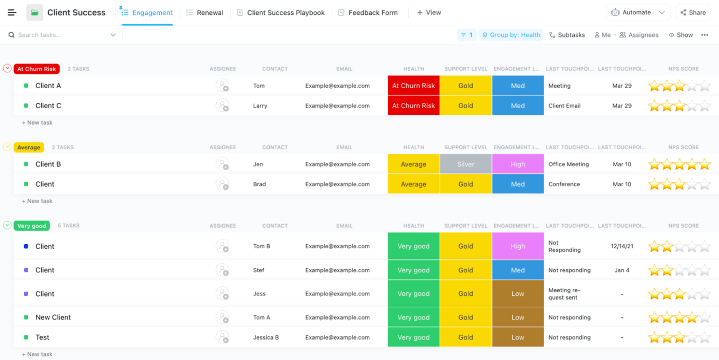 Uso de ClickUp como CRM y gestión de datos de clientes en la vista Lista de ClickUp