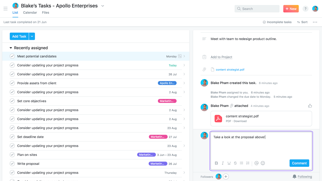 Adding comments within an Asana task