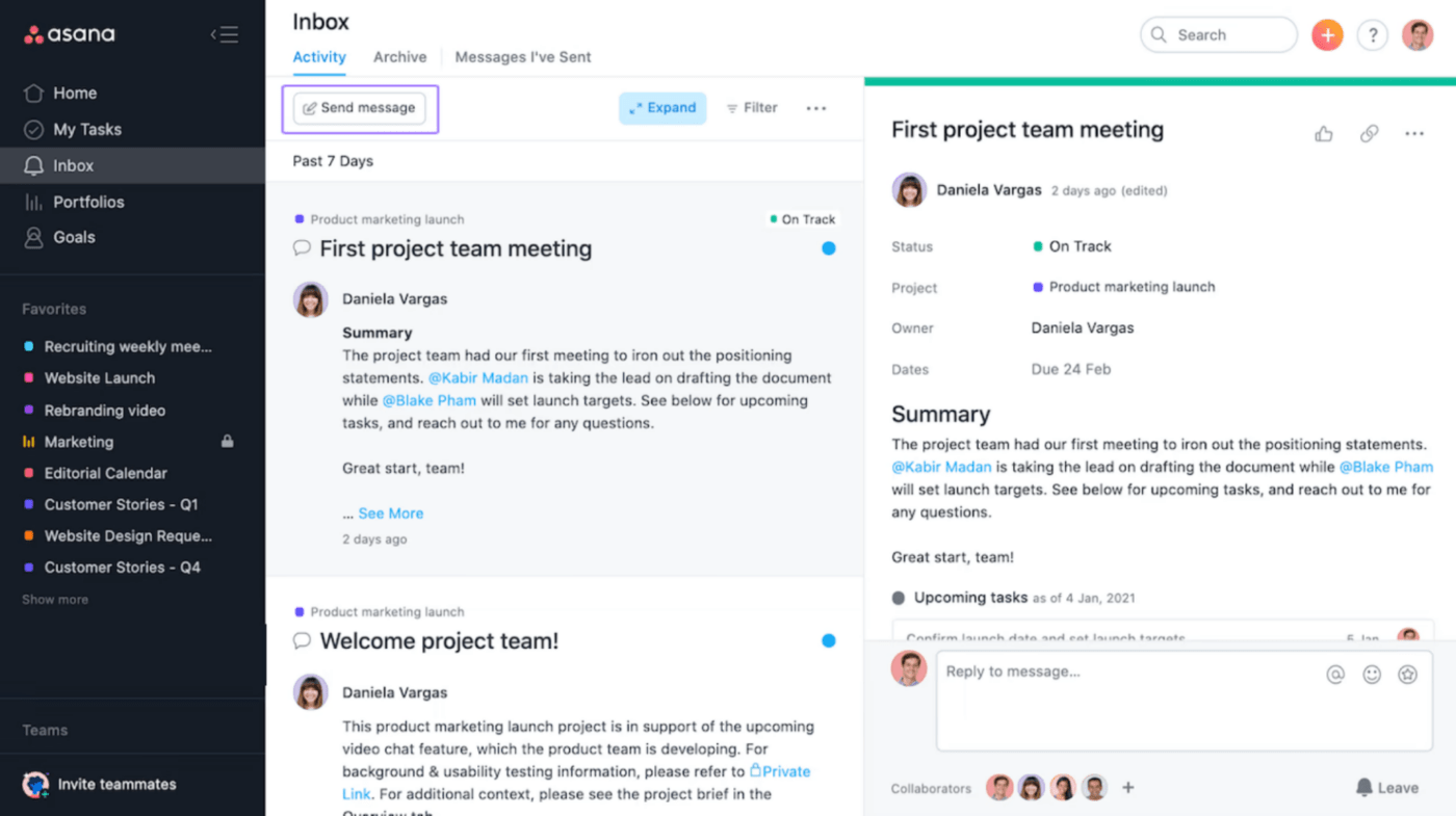 Send messages directly to other individuals in Asana