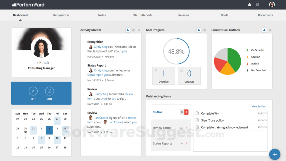 Painel de controle do PerformYard