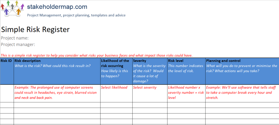 project management risk register