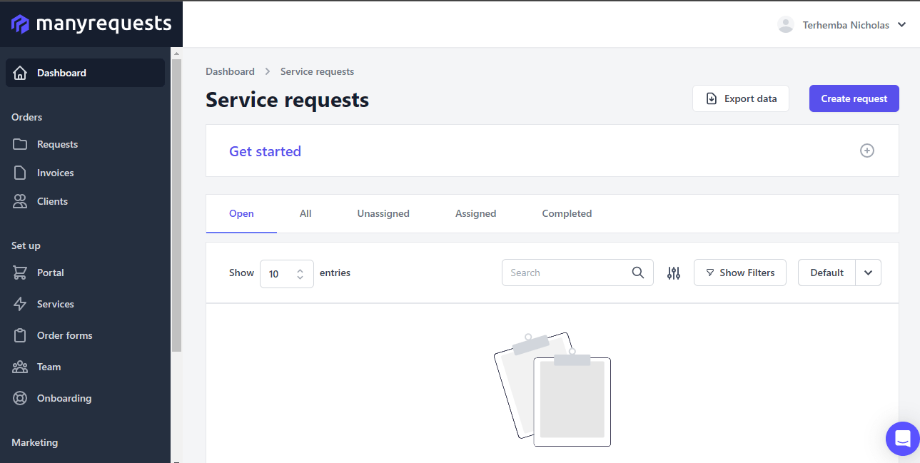 ManyRequests' Service requests page
