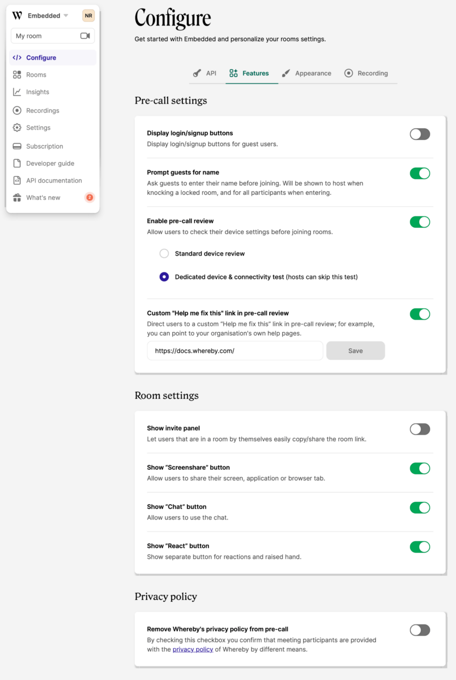 Wobei Dashboard