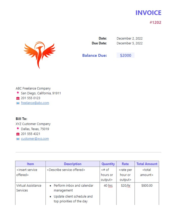 Itemized Invoice Template, Agiled