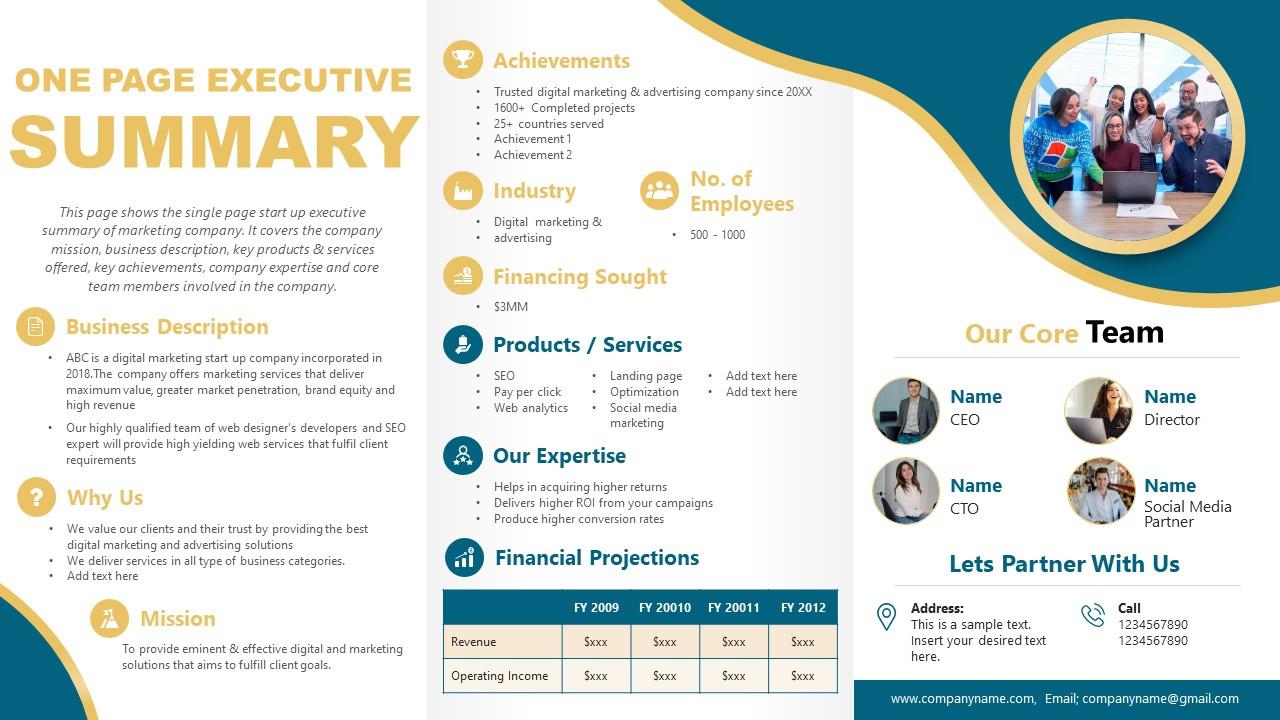 One Pager Startup PowerPoint Template