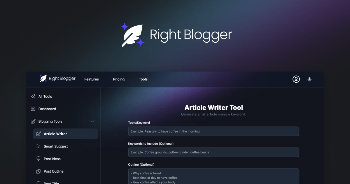 RightBlogger Dashboard