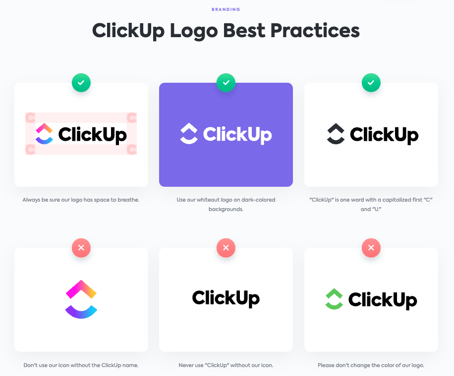 Ejemplos de logotipos de marca ClickUp