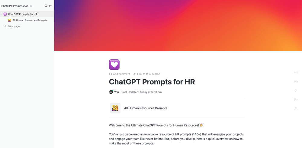 ClickUp ChatGPT Prompts for HR & Recruiting Template