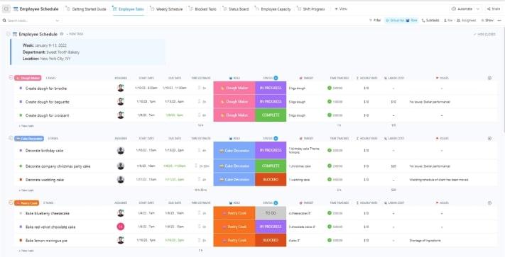 Plantilla de horario de trabajo para empleados de ClickUp