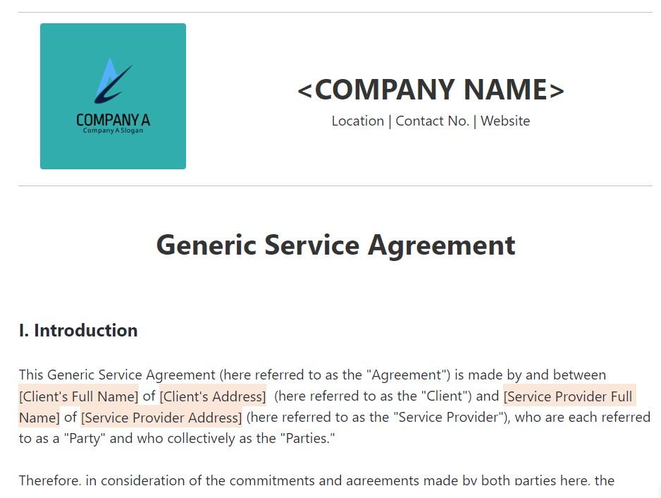 Quote templates: ClickUp Generic Service Agreement Template