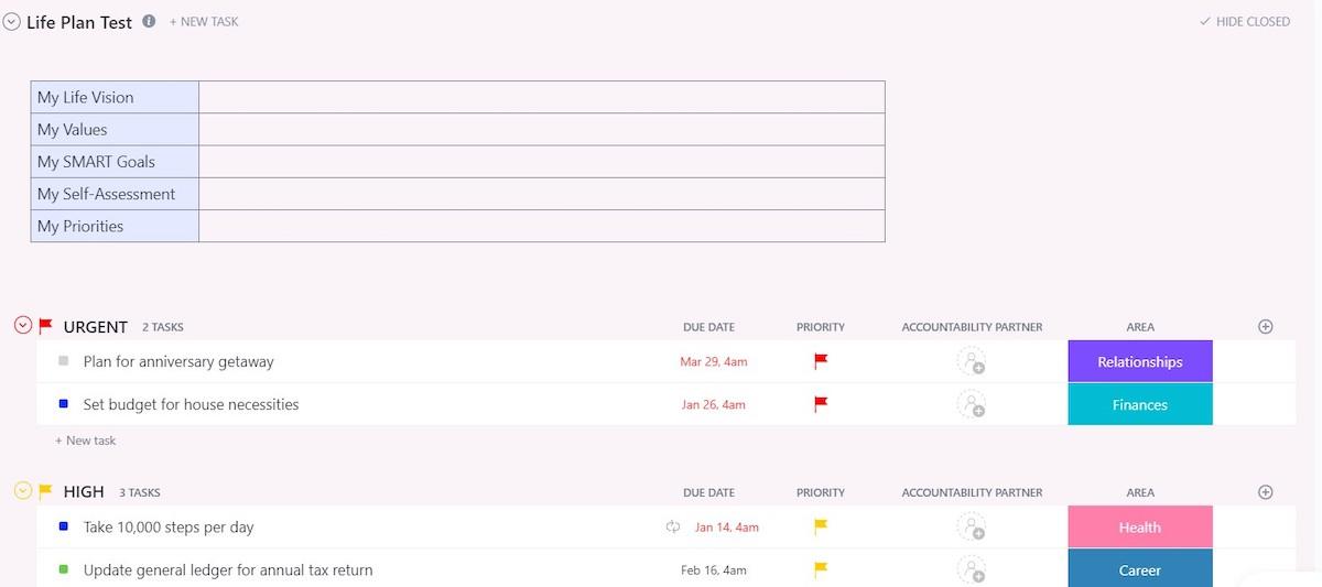 ClickUp Life Plan Template