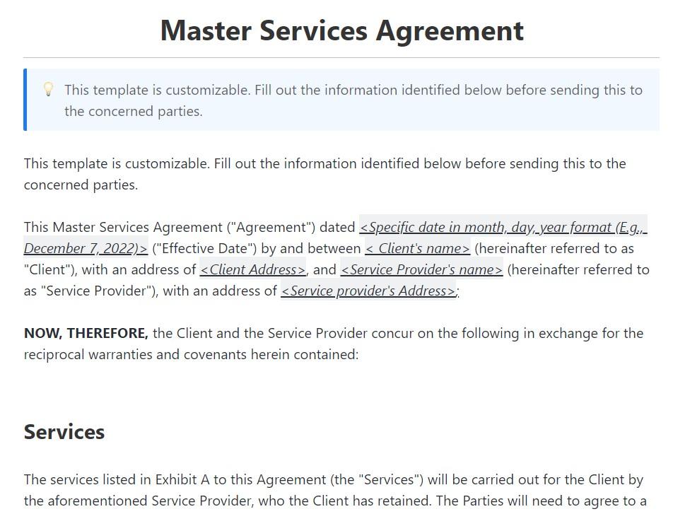 Quote templates: ClickUp Master Services Agreement Template
