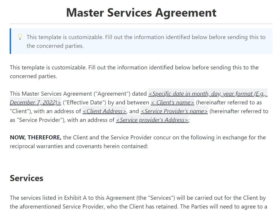 Sjablonen voor offertes: ClickUp Master Services Agreement Sjabloon