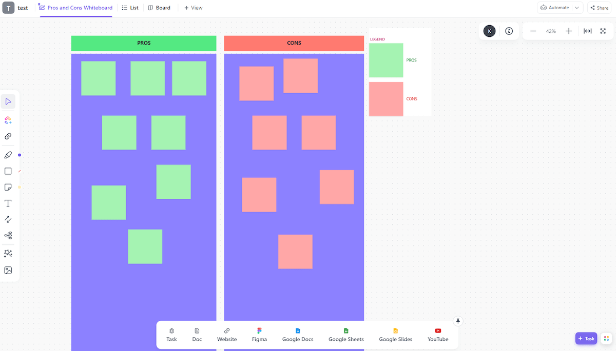 Pros and Cons List Template by ClickUp