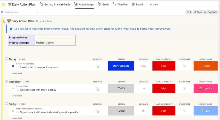 Modelo de plano de ação de retorno ao trabalho do ClickUp