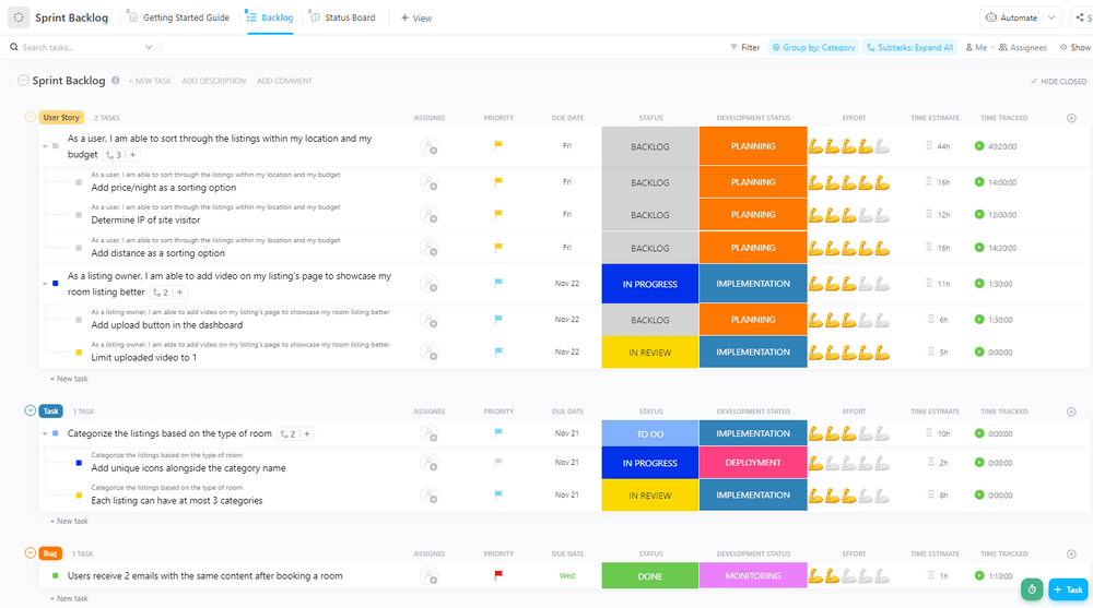 Modèle de Backlog de Sprint ClickUp