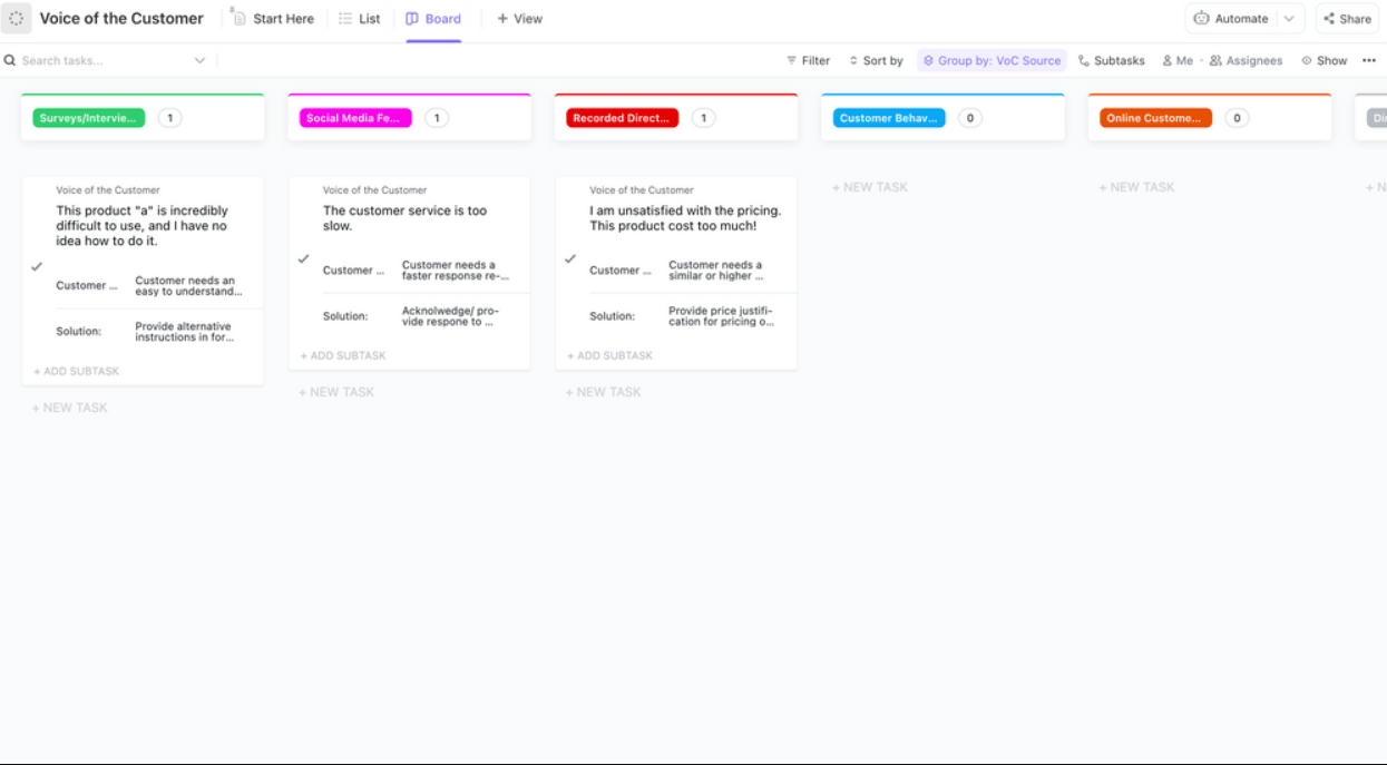 ClickUp Voice of the Customer Journey Template