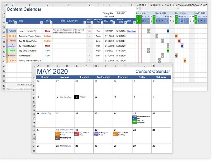 Templat Pemasaran Konten Excel oleh Vertex42