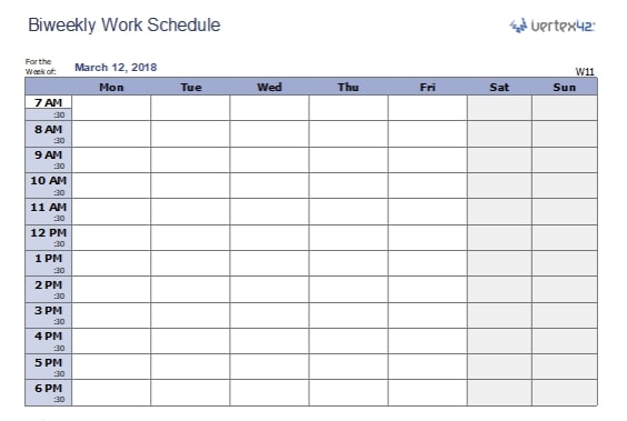 Excel Work Schedule Templates by Vertex42