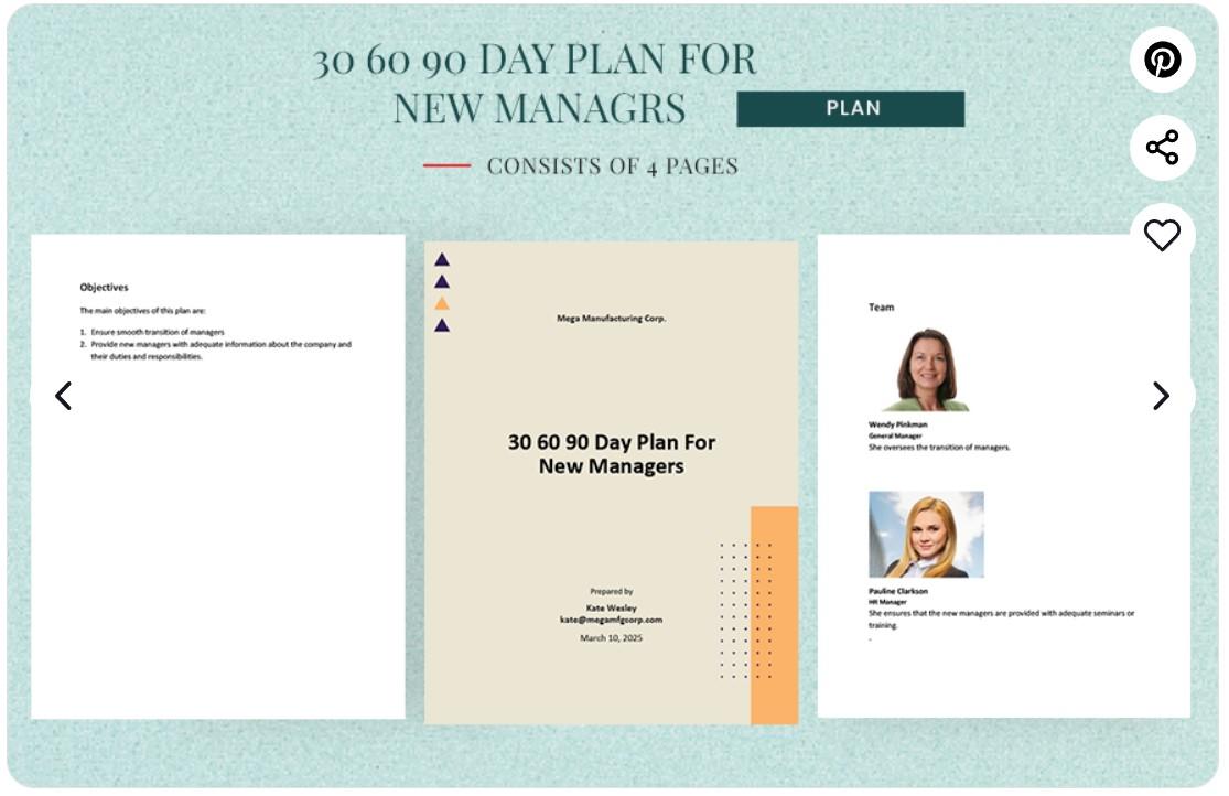 Google Docs 30-60-90-Day Plan for New Managers Template by Sample.net