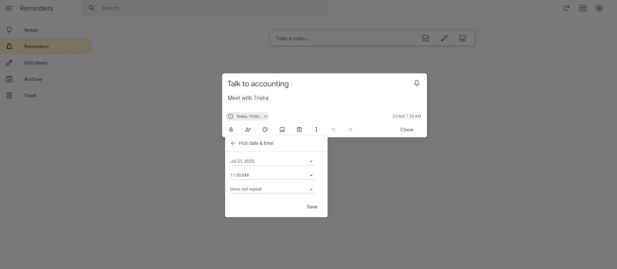 Google Keep vs OneNote: Google Keep Herinneringen