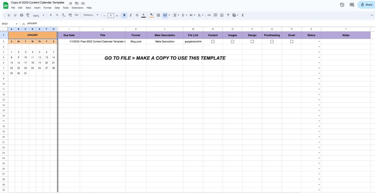 Marketing calendar templates: Google Sheets Content Calendar Template