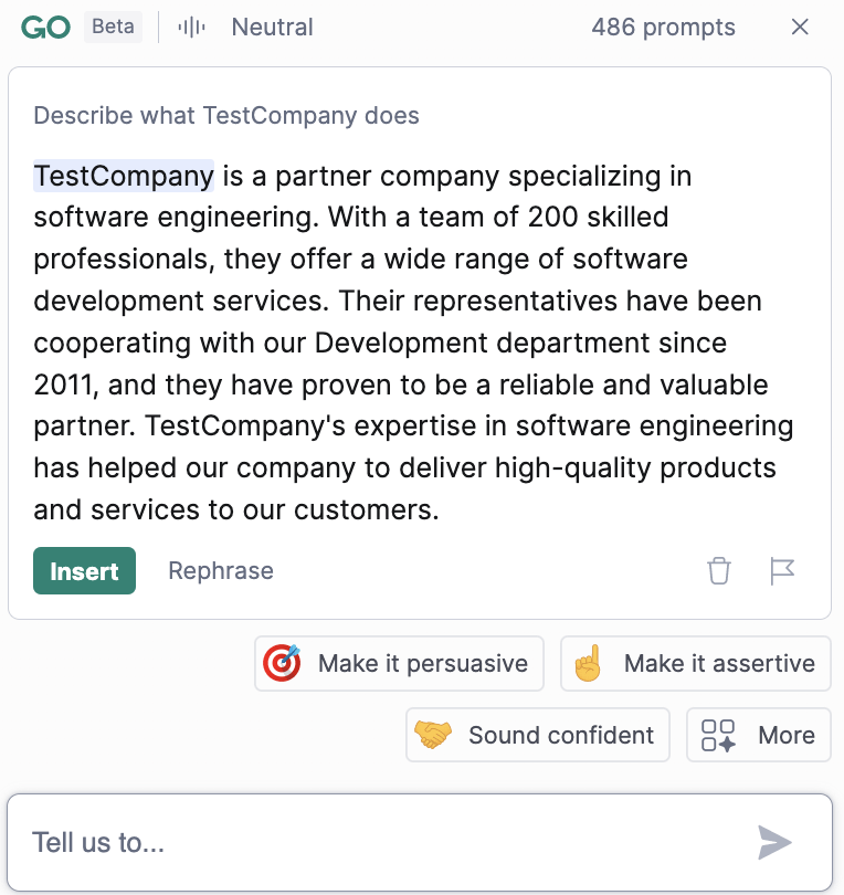 GrammarlyGo for Business Example