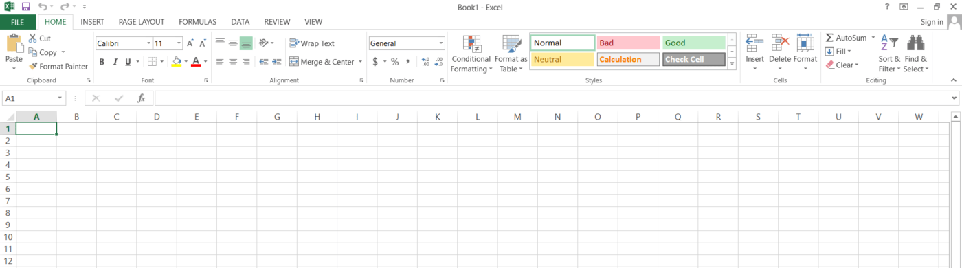 Uma captura de tela da interface do Excel