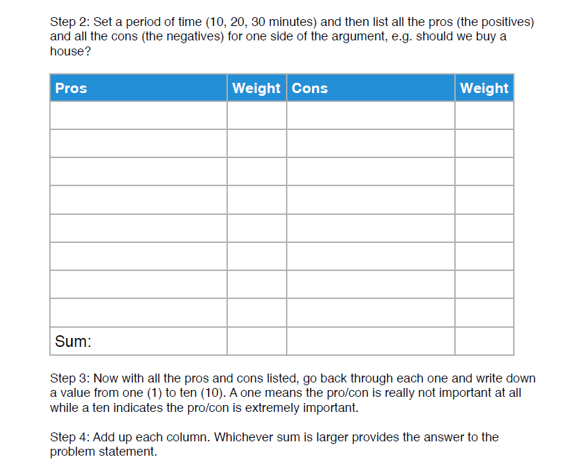 Microsoft Word Weighted Pros and Cons List Template