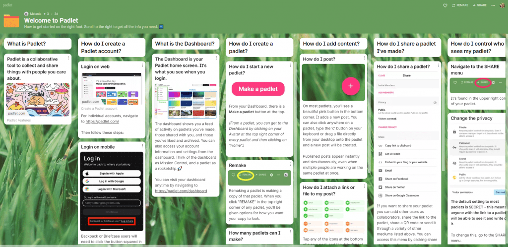 Tableau de bord de Padlet