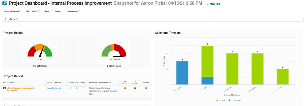 Een screenshot van Planview AdaptiveWork