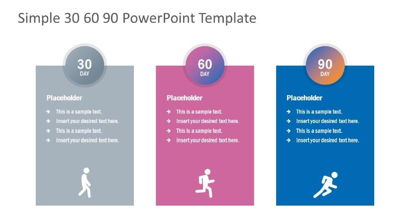 Modèle PowerPoint simple 30-60-90 jours par SlideModel