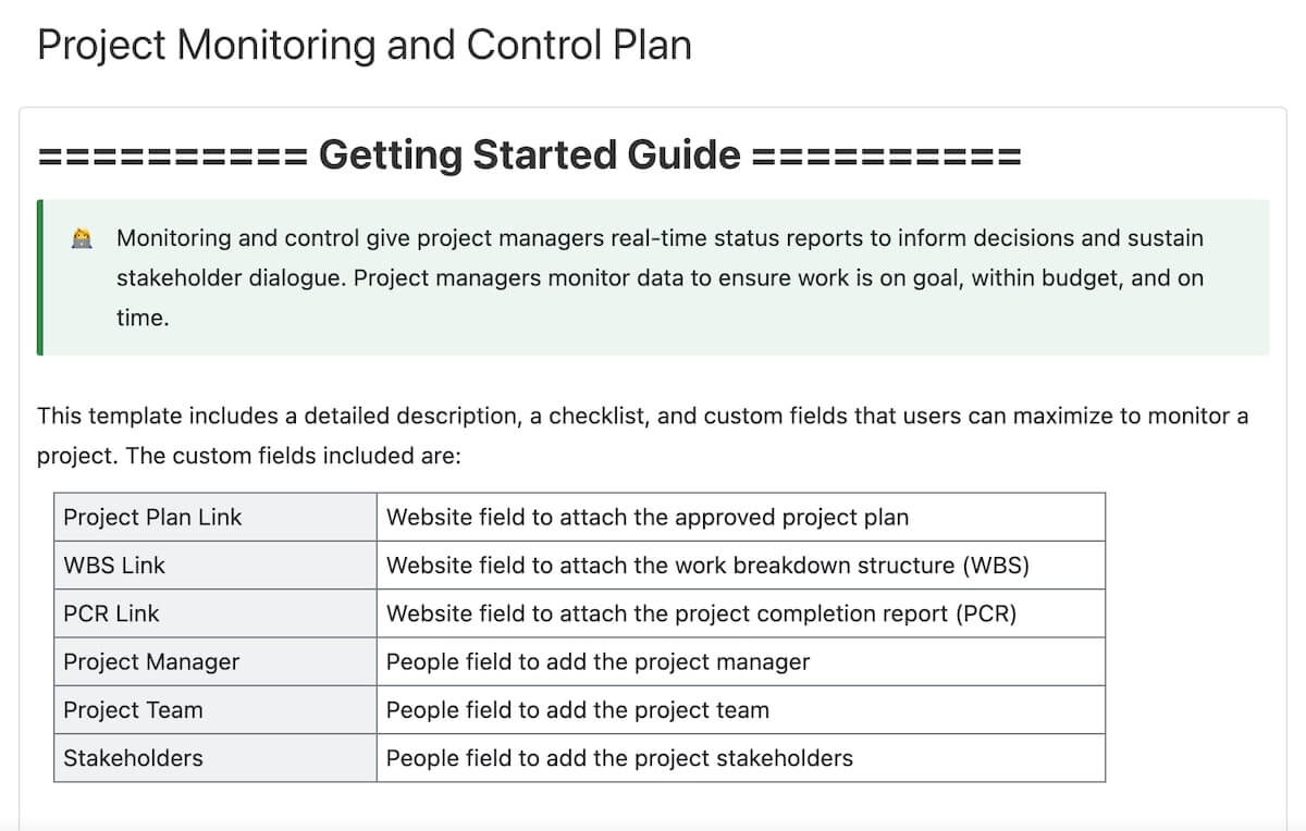 Project Monitoring and Control Plan