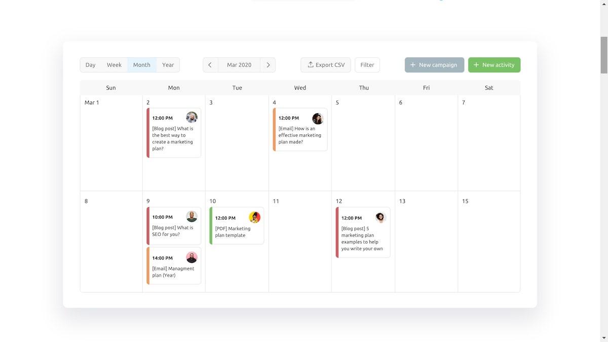 Semrush kalender voor content