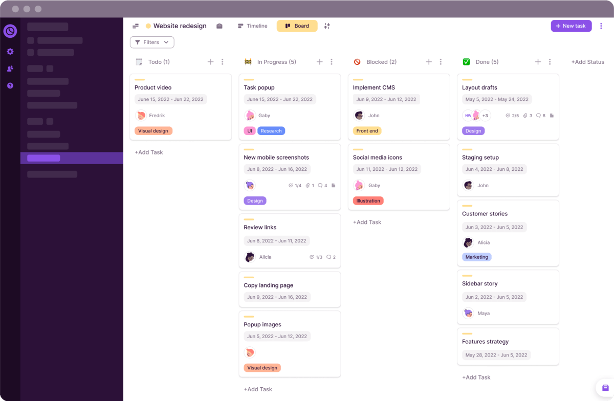 Exemplo de visualização de calendário do plano Toggl