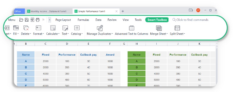 Captura de tela da barra de ferramentas do WPS Office